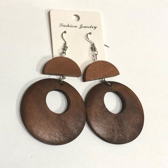 Boho Geometric Wooden Hippie Hoop Earrings - 218 - Picture 2 of 8